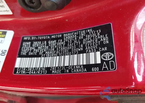 2014 Toyota Corolla Le from USA, damaged, VIN 2T1BURHE1EC060173